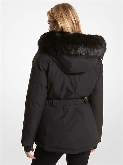 michael kors faux fur trim belted parka|Faux Fur Trim Ciré Belted Parka .